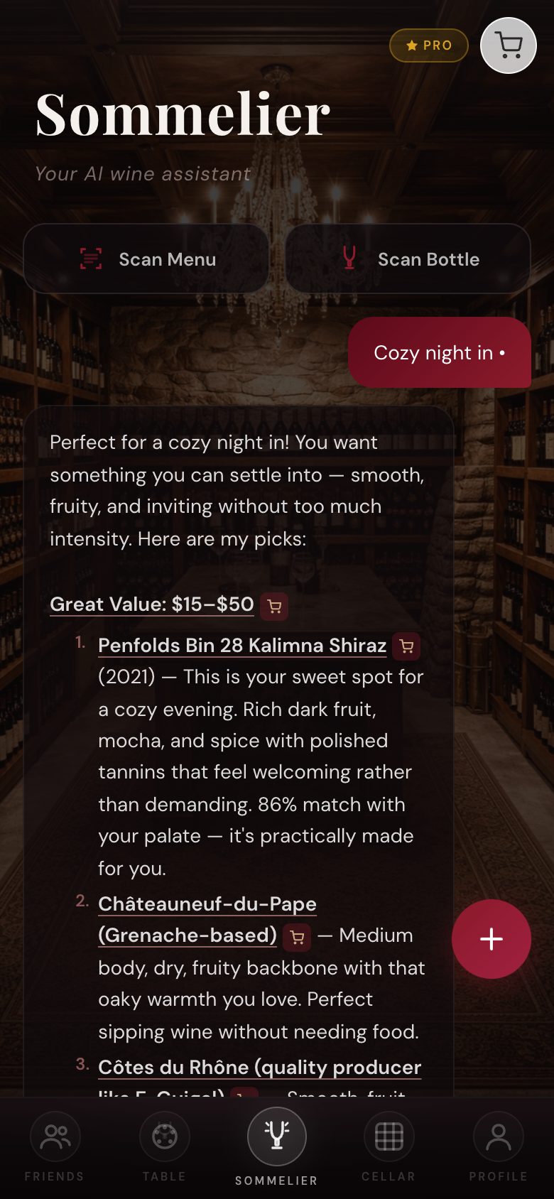 WineMe's AI sommelier recommending palate-matched wines